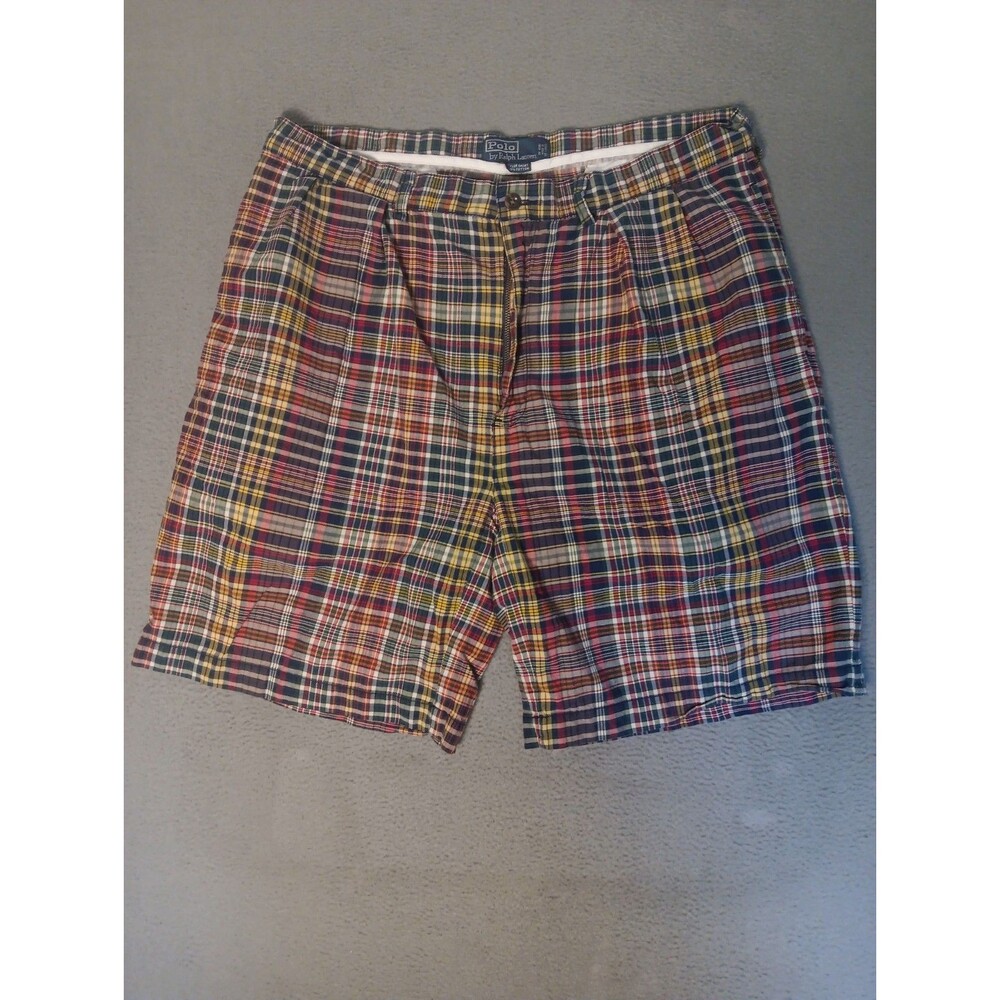 Vintage Polo Ralph Lauren Tyler Short 38 Pleated Patchwork Madras Plaid chino 9"